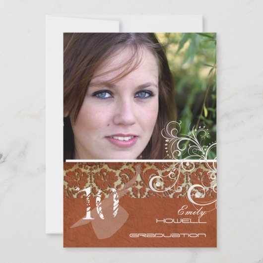 PixDezines Desiree Damask+Swirls Afstuderen Kaart (Voorkant)