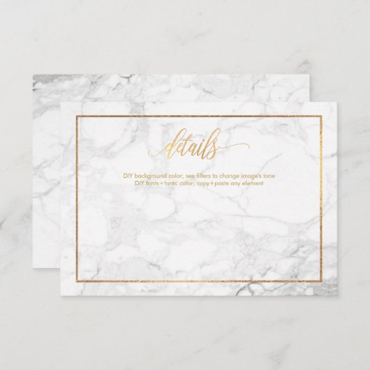 PixDezines DETAILS KAARTEN/MARBLE+FAUX GOLD Informatiekaartje (Voorkant / Achterkant)