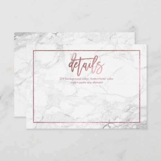 PixDezines DETAILS KAARTEN/MARBLE+FAUX ROOS GOLD Informatiekaartje (Voorkant / Achterkant)