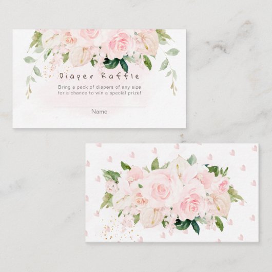 PixDezines Diaper Raffle Blush Rozen Anthuriums Plaatskaartje (Voorkant / Achterkant)