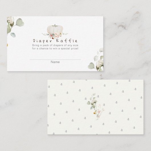 PixDezines Diaper Raffle, Waterverf White Pumpkin Plaatskaartje (Voorkant / Achterkant)