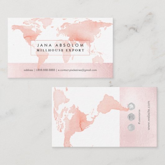 PixDezines die de globale zwarte h2 wereldkaart ga Visitekaartje (Voorkant / Achterkant)