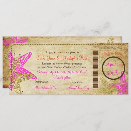 PixDezines die Pass+Beach+Roze Starfish aanvangen Kaart (Voorkant / Achterkant)