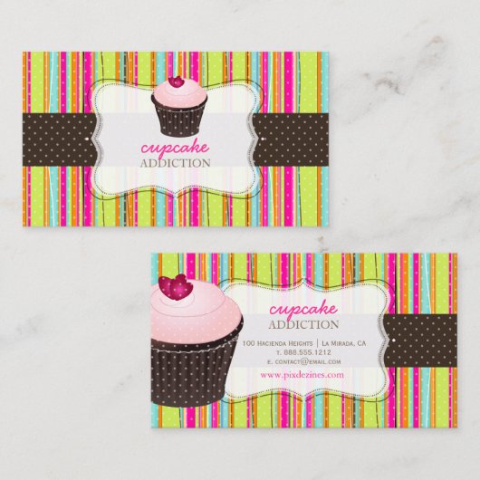 PixDezines dij background/cupcake+plaids Visitekaartje (Voorkant / Achterkant)