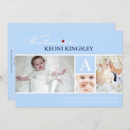 PixDezines dij kleur, geboorteaankondiging/stippen Aankondiging (Voorkant / Achterkant)