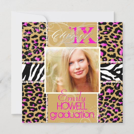 PixDezines diy 2012 Afstudeerders, roze cheetah+ze Kaart (Voorkant)