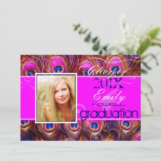 PixDezines diy 2012 Afstudeerders, roze pauw Kaart (Staand voorkant)