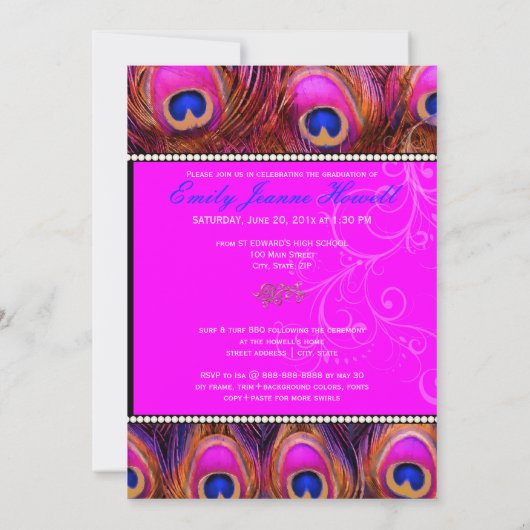 PixDezines diy 2012 Afstudeerders, roze pauw Kaart (Achterkant)