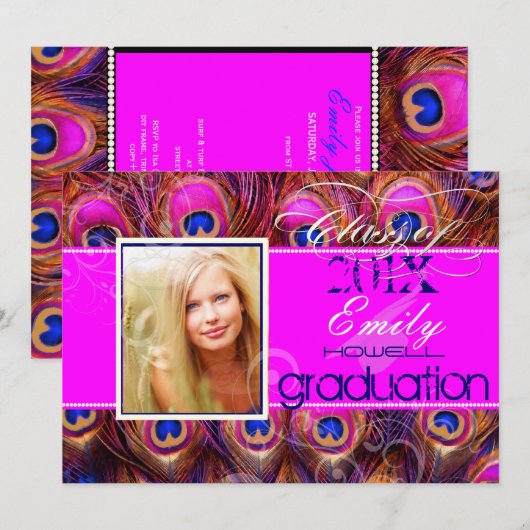 PixDezines diy 2012 Afstudeerders, roze pauw Kaart (Voorkant / Achterkant)