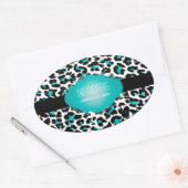 PixDezines DIY achtergrond kleur/blauwgroen cheeta Ovale Sticker (Envelop)