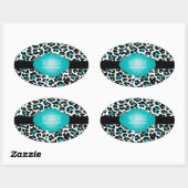 PixDezines DIY achtergrond kleur/blauwgroen cheeta Ovale Sticker (Vel)