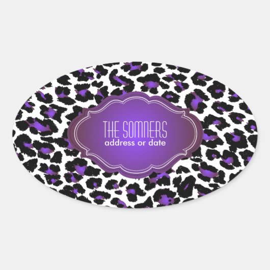 PixDezines DIY achtergrond kleur/paarse cheetah Ovale Sticker (Voorkant)