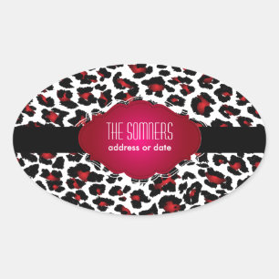 PixDezines DIY achtergrond kleur/rode cheetah Ovale Sticker