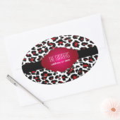 PixDezines DIY achtergrond kleur/rode cheetah Ovale Sticker (Envelop)
