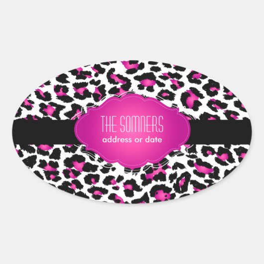PixDezines DIY achtergrond kleur/roze cheetah Ovale Sticker (Voorkant)