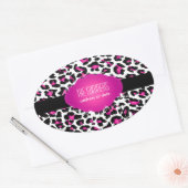 PixDezines DIY achtergrond kleur/roze cheetah Ovale Sticker (Envelop)