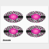PixDezines DIY achtergrond kleur/roze cheetah Ovale Sticker (Vel)