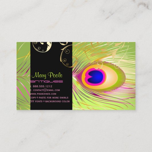 PixDezines DIY achtergrond/pauw+filigraan wervelin Visitekaartje (Achterkant)