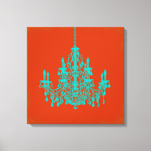 PixDezines DIY-achtergrond/turquoise kroonluchter Canvas Afdruk