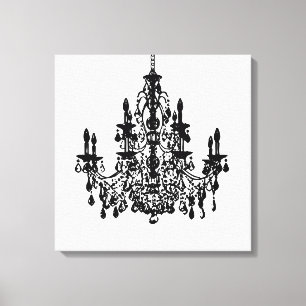PixDezines DIY Achtergrond/Zwarte Kroonluchter Canvas Afdruk