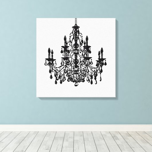 PixDezines DIY Achtergrond/Zwarte Kroonluchter Canvas Afdruk (Insitu (Houten vloer))