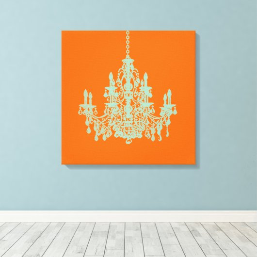 PixDezines DIY Background/Mint Green Chandelier Canvas Afdruk (Insitu (Houten vloer))