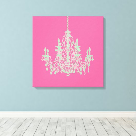 PixDezines DIY Background/Mint Green Chandelier Canvas Afdruk (Insitu (Houten vloer))