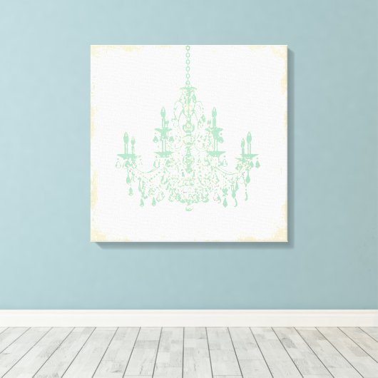 PixDezines DIY Background/Mint Green Chandelier Canvas Afdruk (Insitu (Houten vloer))