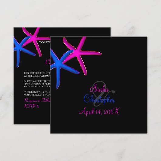 PixDezines diy background/Neon Starfish/Beach Kaart (Voorkant / Achterkant)