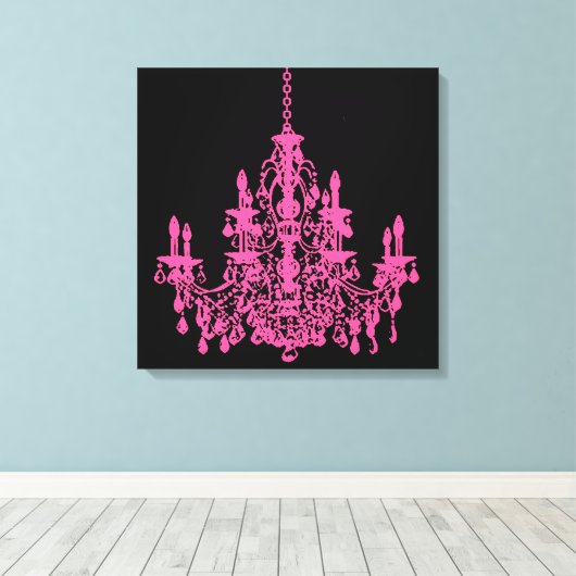 PixDezines DIY Background/Pink Crystal Chandelier Canvas Afdruk (Insitu (Houten vloer))