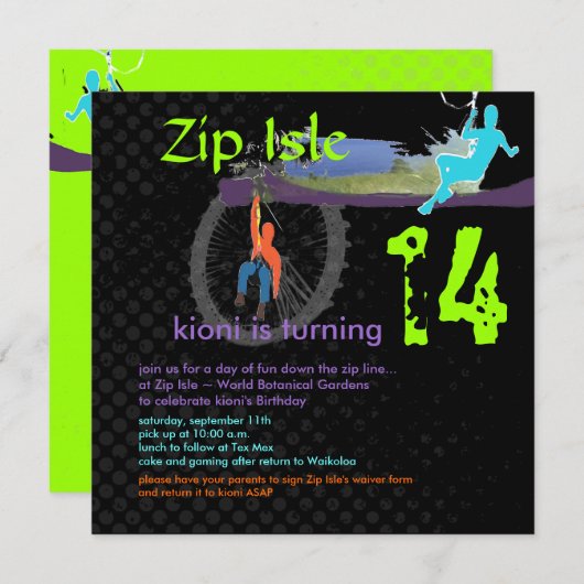 PixDezines DIY BACKGROUND/ZIP LINE INVITATIE Kaart (Voorkant / Achterkant)
