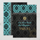 PixDezines DIY blauwgroen Vendome Damask, Bat Mitz Kaart (Voorkant / Achterkant)