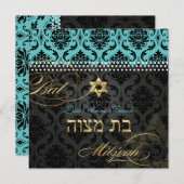 PixDezines DIY blauwgroen Vendome Damask, Bat Mitz Kaart (Voorkant / Achterkant)