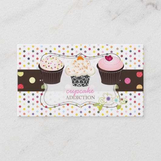 PixDezines diy cupcake+polka dots Visitekaartje (Voorkant)