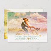 PixDezines DIY De datum opslaan | FAUX GOLD SCRIPT Aankondigingskaart (Voorkant / Achterkant)