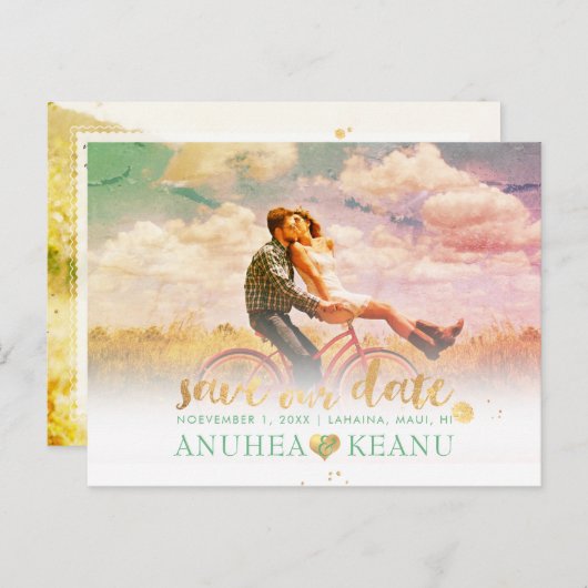 PixDezines DIY De datum opslaan | FAUX GOLD SCRIPT Aankondigingskaart (Voorkant / Achterkant)