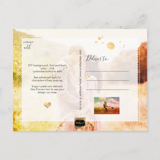 PixDezines DIY De datum opslaan | FAUX GOLD SCRIPT Aankondigingskaart (Achterkant)