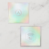 PixDezines DIY Faux Zilver Monogram Holografisch Vierkante Visitekaartje (Voorkant / Achterkant)