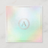 PixDezines DIY Faux Zilver Monogram Holografisch Vierkante Visitekaartje (Voorkant)