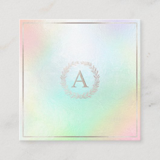 PixDezines DIY Faux Zilver Monogram Holografisch Vierkante Visitekaartje (Voorkant)