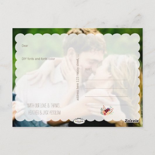 PixDezines DIY foto's love+bedankt/gold+script Briefkaart (Achterkant)