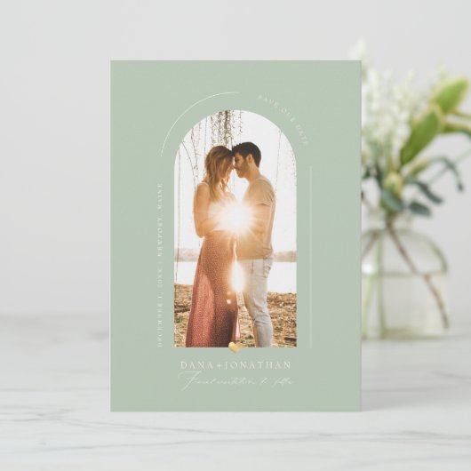 PixDezines DIY kleur Celadon Arch Save Date Kaart (Staand voorkant)