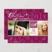 PixDezines DIY kleur, Damask Afstuderen Uitnodiging Briefkaart (Voorkant / Achterkant)