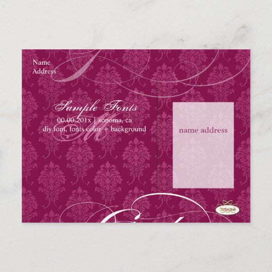 PixDezines DIY kleur, Damask Afstuderen Uitnodiging Briefkaart (Achterkant)