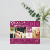 PixDezines DIY kleur, Damask Afstuderen Uitnodiging Briefkaart (Staand voorkant)