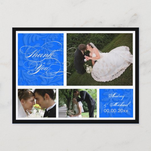 PixDezines DIY kleur/Damask Foto's Dank u/blauw Briefkaart (Voorkant)