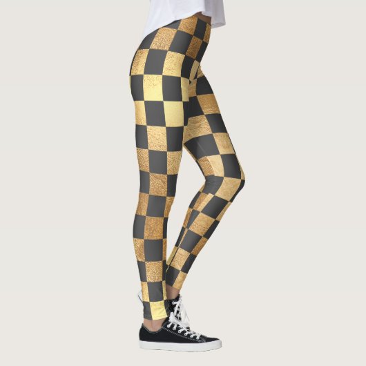 PixDezines DIY Kleur/Faux Goud/Geruite Patroon Leggings (Rechts)