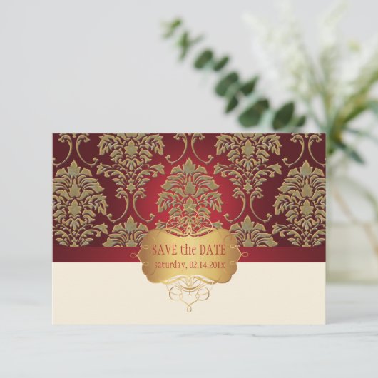 PixDezines DIY-kleur/Florentius Damask-opslagdatum Save The Date (Staand voorkant)