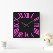PixDezines DIY kleur hete roze Romeinse cijfers Vierkante Klok (Huis)