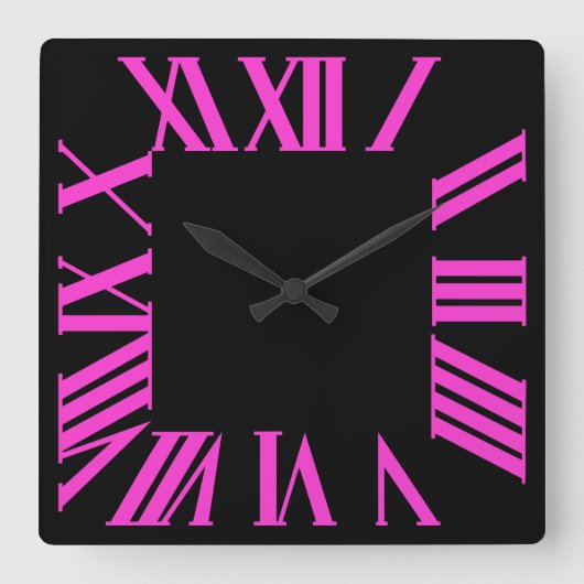 PixDezines DIY kleur hete roze Romeinse cijfers Vierkante Klok (Voorkant)